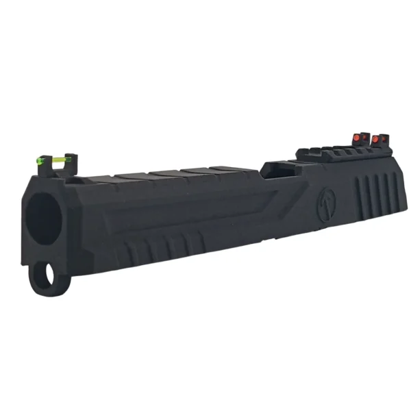 Corredera de airsoft FENRIR para MK23 desmontada fabricada en polímero técnico avanzado de alta resistencia.