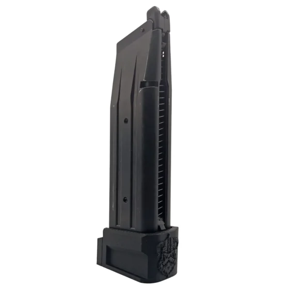 Cargador de gas para Tokyo Marui Hi-Capa 5.1 con el extensor táctico negro instalado