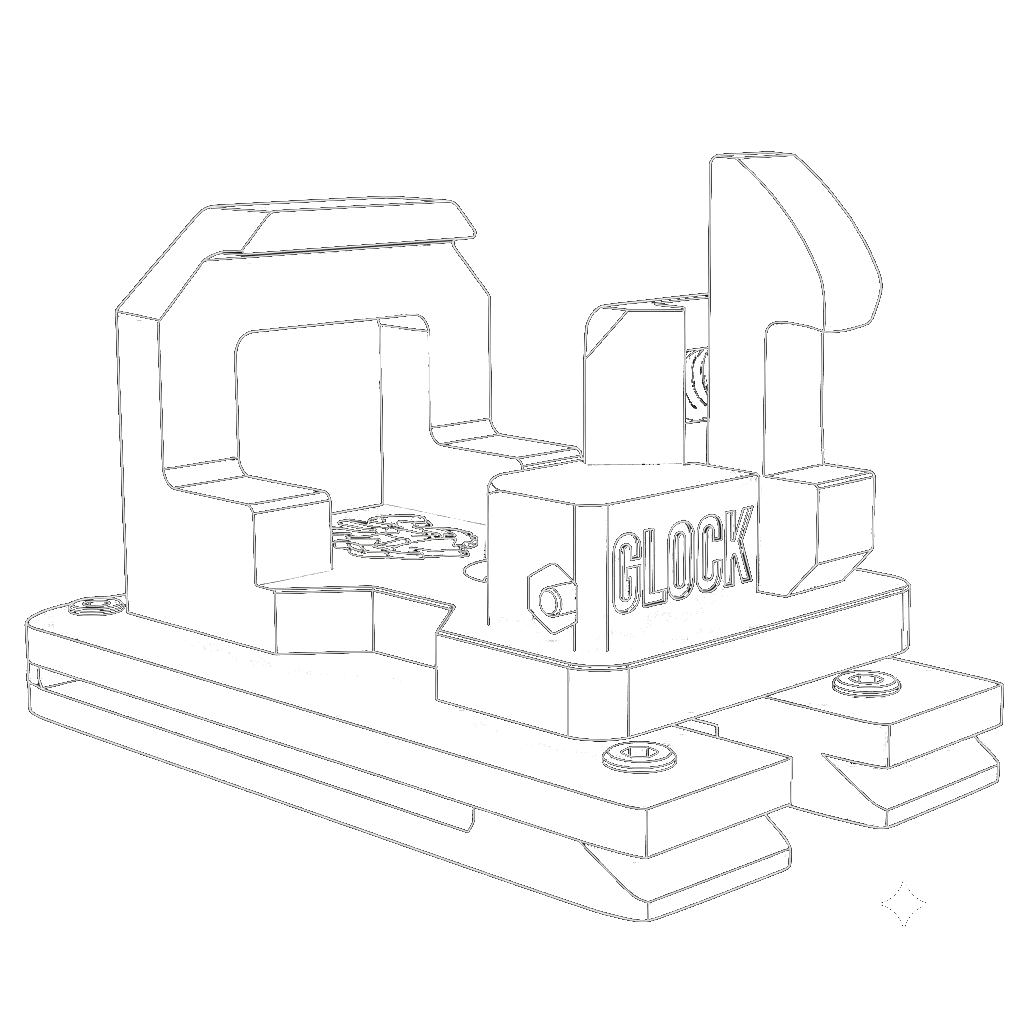 Esquema técnico de la funda táctica Valkyrie HRS con sistema de retención activa Nivel II para Glock